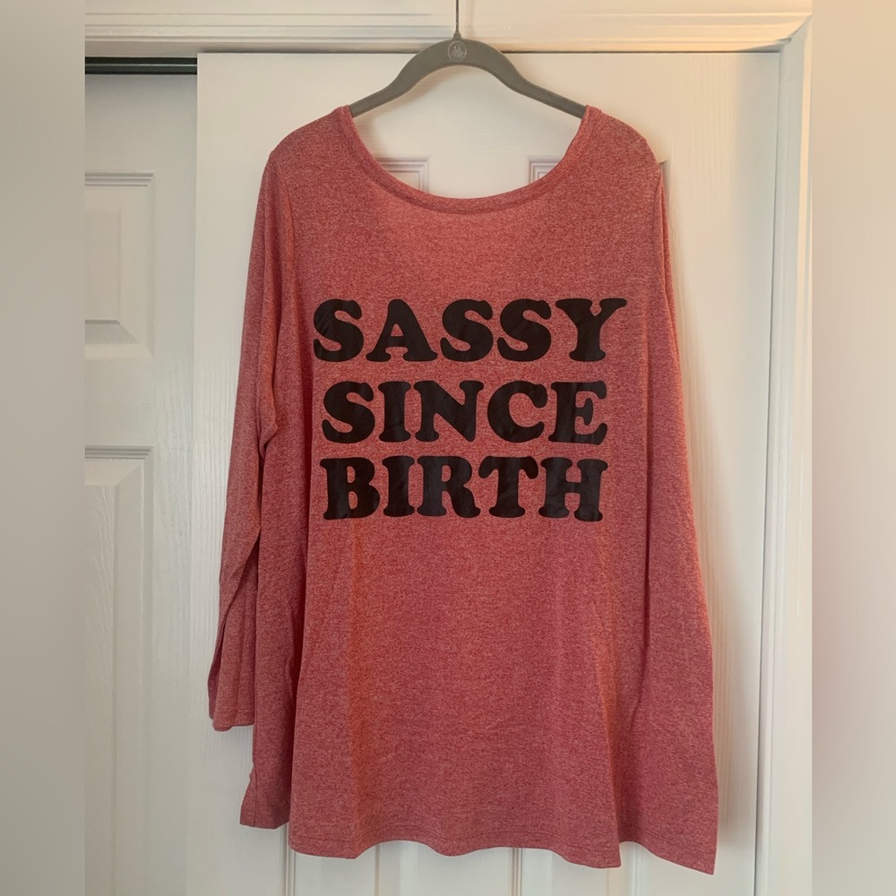 Sassy Long Sleeve Graphic Red Heathered Top